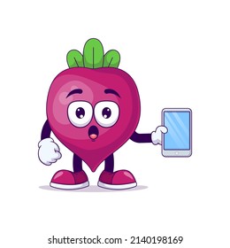 mascota de dibujos animados de remolacha que muestra una expresión sorprendida. concepto de ilustración vectorial de caracteres frutales