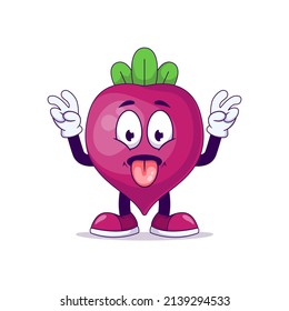 beetroot cartoon mascot showing teasing expression. fruit character vector illustration concept