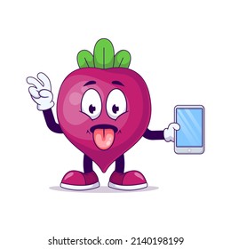 beetroot cartoon mascot showing teasing expression. fruit character vector illustration concept