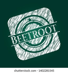 Beetroot chalk emblem written on a blackboard. Vector Illustration. Detailed.