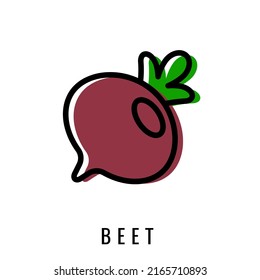 Icono de color de remolacha. Ilustración vectorial Sugar Beet en estilo de línea. Logotipo de verduras aisladas. Solución elegante para aplicaciones o sitios web.