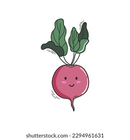 Beetroot. Cute kawaii vegetable character. Doodle style vector illustration.