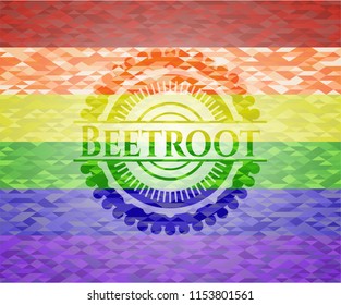 Beetroot emblem on mosaic background with the colors of the LGBT flag