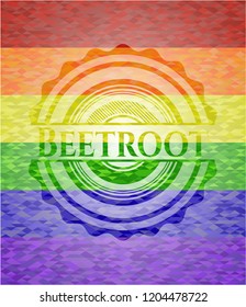 Beetroot emblem on mosaic background with the colors of the LGBT flag