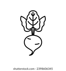 Beetroot flat line icon. Linear illustration of a root vegetable. Icon of a beet for a menu, a recipe, grocery app, design. Vector sign, thin stroke, editable line.