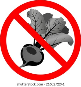 Abeja con una señal prohibida. La prohibición de la importación de hortalizas. Símbolo de remolacha plana. Ilustración vectorial.
