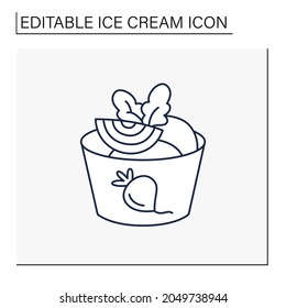 Icono de la línea de helado de remolacha. Delicioso postre. Deliciosas bolas de hielo congeladas en tazón de papel con remolacha cortada y decoración perejil. Sundae vegetal. Ilustración vectorial aislada.Icono editable