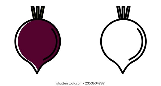 Beetroot icon in color and black and white. Pixel perfect scalable to 384px, 192px, 96px, 48px and other. Vector illustration EPS10