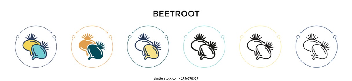 Beetroot icon in filled, thin line, outline and stroke style. Vector illustration of two colored and black beetroot vector icons designs can be used for mobile, ui, web