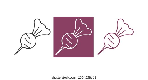 Beetroot Icon food vegetables outlined. Beet icon 3 color. Isolated in white.