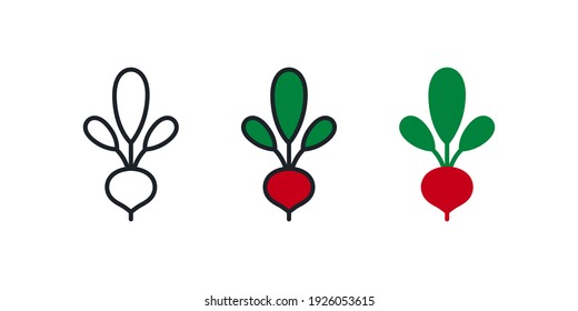 Icono de remolacha. Icono de color lineal, contorno, forma, contorno aislado en blanco. Ligera. Diseño moderno. Conjunto de vectores. Ilustraciones de verduras.