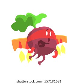 Beetroot WIth Jet Wing In Mask, Part Of Vegetables In Fantasy Disguises Series Of Cartoon Silly Characters