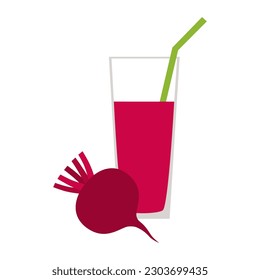 Beetroot juice in a glass with a straw. Vector illustration.