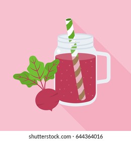 beetroot juice in mason jar glass, flat design vector