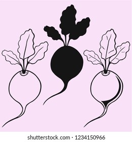 Beetroot With Leaves vector silhouette isolated 