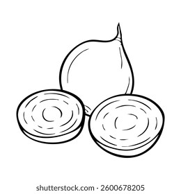 Beetroot Outline Illustration: Fresh Vegetable Drawing, Line Art, Sliced Beetroot