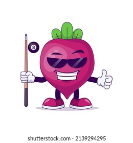 beetroot playing billiard cartoon mascot character vector illustration design