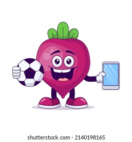 beetroot playing soccer cartoon mascot character vector illustration design