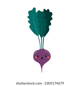 Beetroot, radish with kawaii face cute cartoon character illustration. Hand drawn style flat design, isolated vector. Kids print element, healthy, seasonal food, farm, harvest, summer, autumn