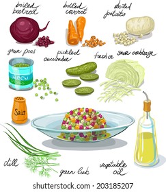 Beetroot salad. Russian salad. Instruction in picture cooking vegetable salad with beetroot. 