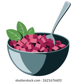 beetroot salad spinach leaves bowl isolated vector illustration on white background