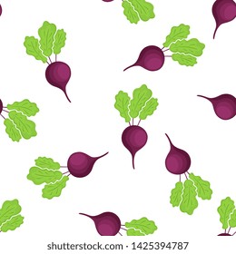 Beetroot seamless pattern. Organic vegetarian food. Used for design surfaces, fabrics, textiles, packaging paper.