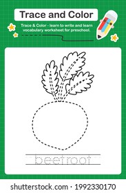 beetroot trace and color preschool worksheet for kids practice writing