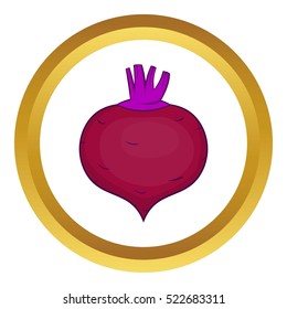Beetroot vector icon in golden circle, cartoon style isolated on white background