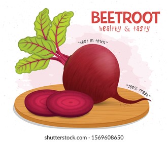 Beetroot vector illustration on the wooden board