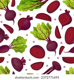 Beetroot Vegetable Crop Seamless Pattern Design Vector Template