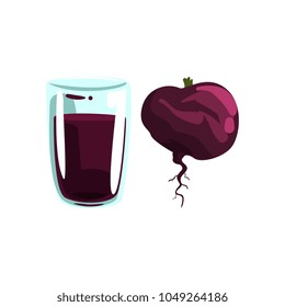 Beetroot vegetable juice, glass of natural vegetarian drink, healthy organic food vector Illustration on a white background