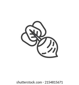 Beetroot vegetable line icon. linear style sign for mobile concept and web design. Beet with leaf outline vector icon. Symbol, logo illustration. Vector graphics