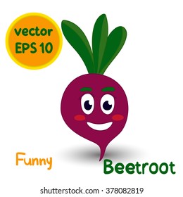 Beetroot  Vegetables funny characters. Vector illustration. Cartoon style. Face with eyes and smile. Color image isolated on a white background. EPS 10