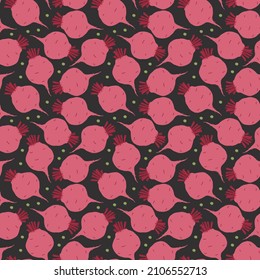 Beetroot Vegetables seamless pattern. Vegetarian healthy bio food background, Vegan organic eco products. Vector illustration.