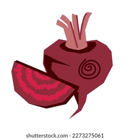 Beetroot whole and slice, flat hand drawn vector illustration isolated on white background. Beet vegetable icon for food packs and kitchenware.
