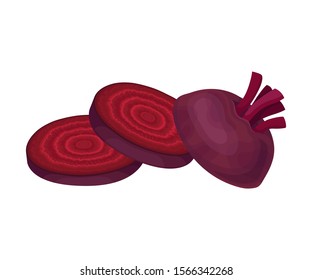 Beet-Root Without Beet Tops Cut into Sections Vector Illustration