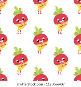 Beets in cartoon style isolated on white background. Vector illustration. Seamless pattern