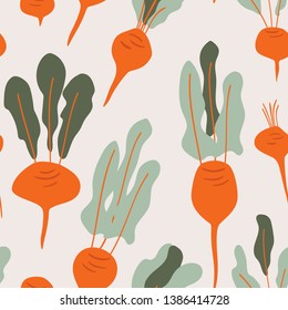 Beets doodle seamless vector pattern for kitchen wallpaper, textile, fabric, paper. Flat hand drawn vegetables background for Vegan, farm, eco design