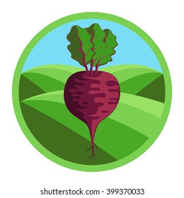   Beets. Organic vegetables, round vector color badge or sticker