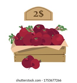 Abejas en una caja de madera. Precio. Ilustración vectorial. Aislado sobre un fondo blanco.