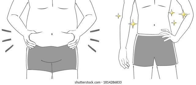 Before and after the abdomen of a man on a diet