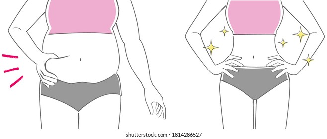 Before and after the abdomen of a woman on a diet