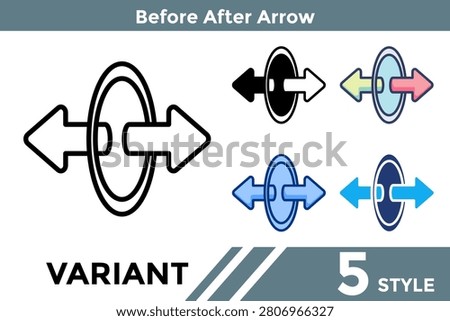 Before After Arrow illustrates transformation, improvement, and comparison between two states in educational and marketing content. Line, Filled, Color, Dualtone style.