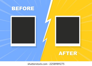 Before and after background template. Frame with empty place. Comparison card with empty space. Vector illustration