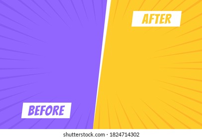 Before and after background template. Two color retro background with halftone corners for comparison. Vector illustration.