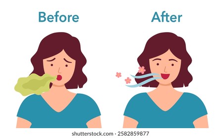 Before and after bad breath care. 