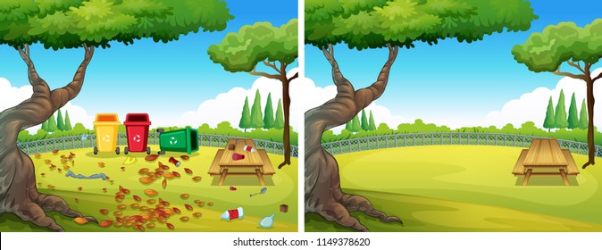 Before and after clean garden illustration