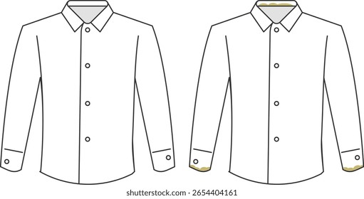 Antes e depois da comparação de manchas amarelas em colarinho de camisa e punhos