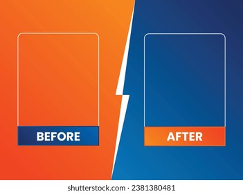 Before and after creative gradient background template. easy compare evidence badges for marketing and Two team vector templates. abstract graphical element. choose between two frames.