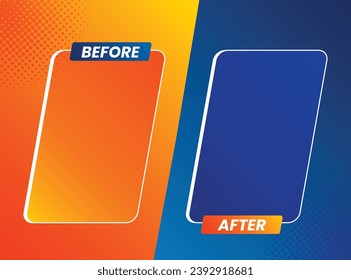 Before and after creative gradient background template. Easy compare evidence badges for marketing and Two team vector templates. Abstract graphical element. Choose between two frames and format.